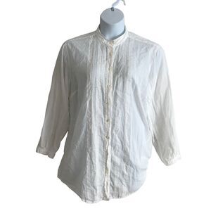 J. Jill Women's Tunic Blouse Plus 2X White Pleated Long Sleeve Shirt Top